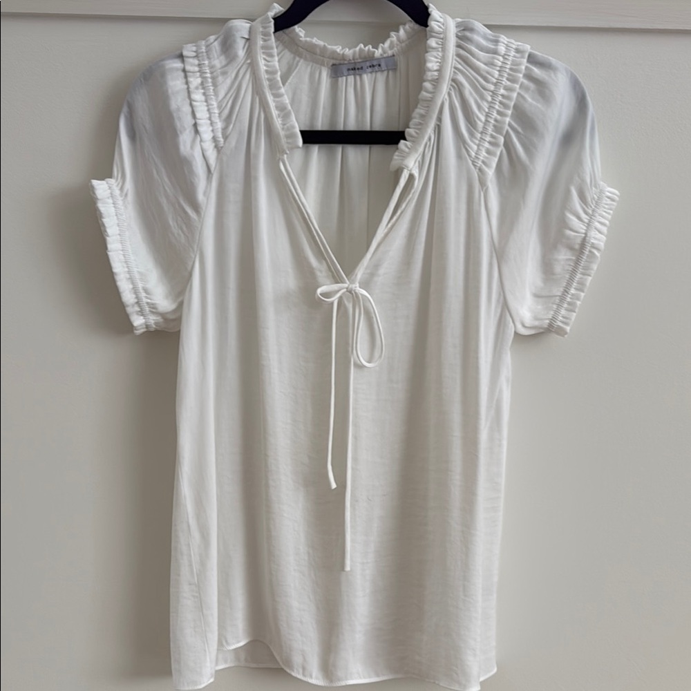 Naked Zebra White Smocked Tie Front Blouse